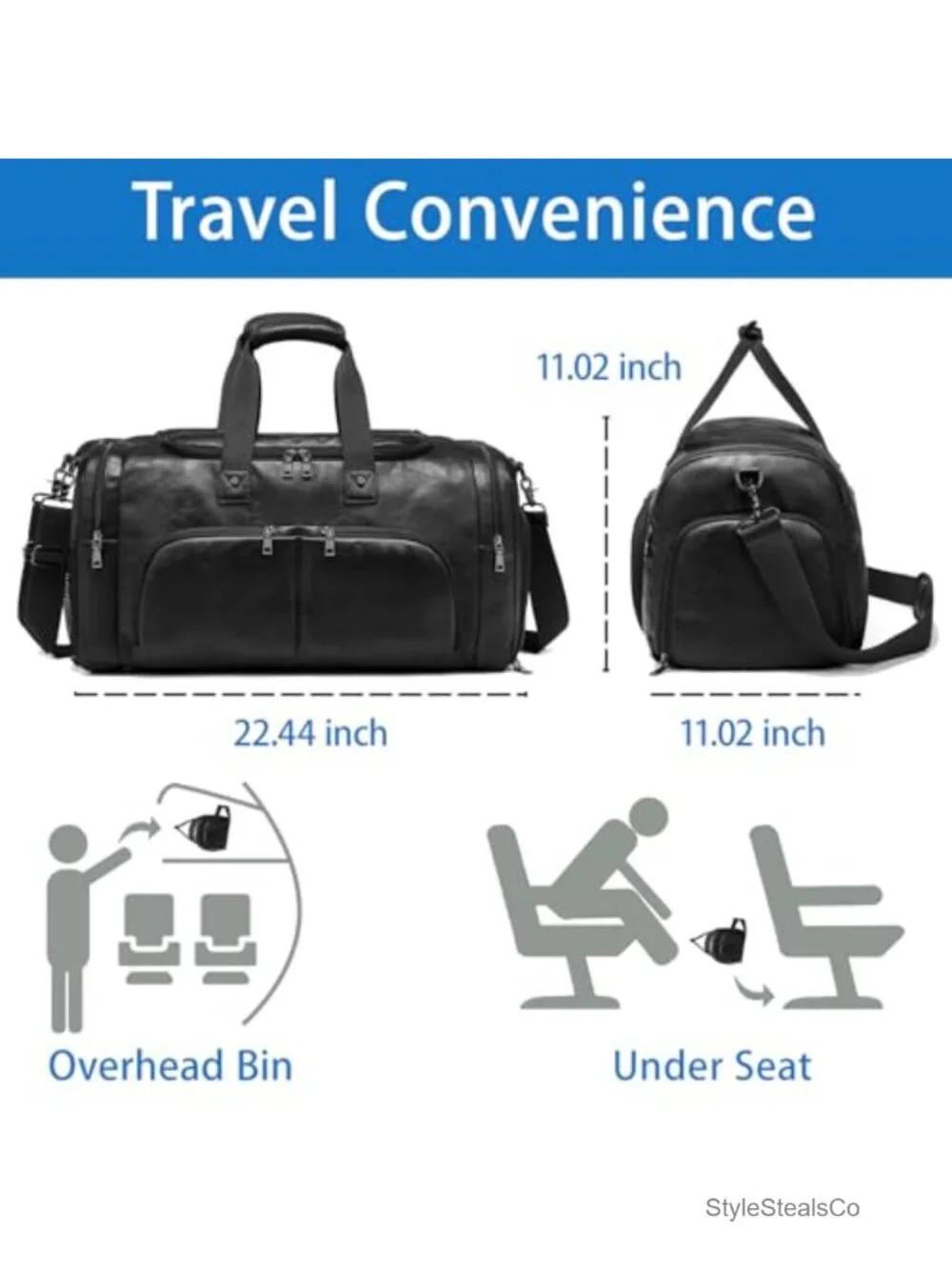 Leather Travel Duffle Bag Weekender Overnight with Shoe Compartment Waterproof